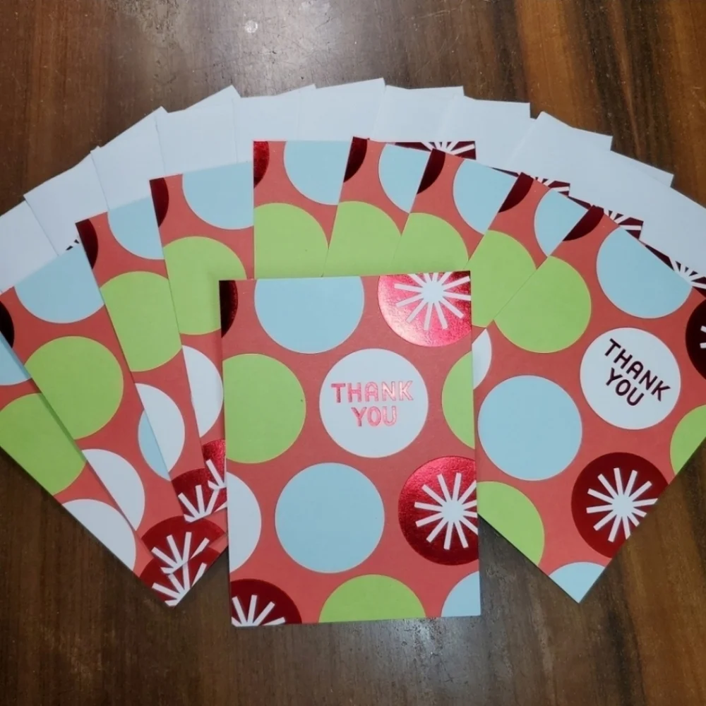 10 Thank You Blank Greeting Cards Red Polka Dots Blue Birthday Happy Hallmark
